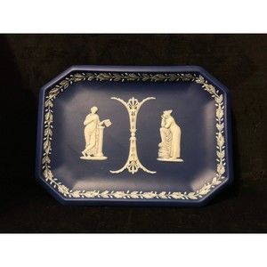 Antique Wedgwood Dipped Blue Jasperware Heavy Comb Tray with Sacrifice Figure